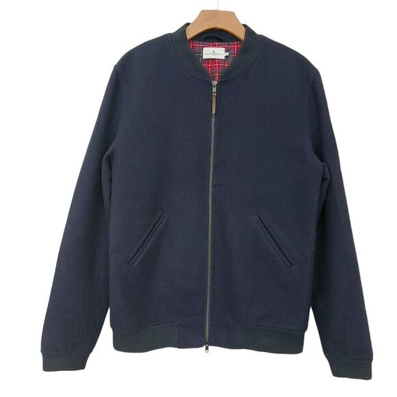 Cuisse De Grenouille Paris Bomber Jacket Mens Medium Navy Full Zip Merino Wool - Picture 1 of 15